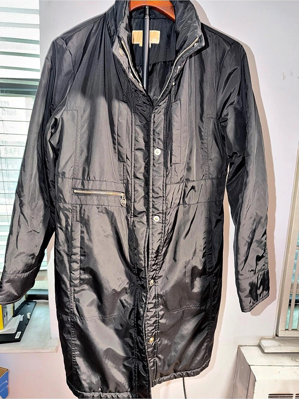 Michael Kors Black Polyester Long Coat - needs zipper fixed